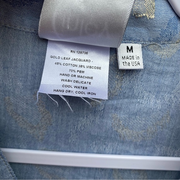 FINLEY Mandarin Collar Gold Leaf Jacquard Long Sleeve Shirt Size Medium - Picture 6 of 9